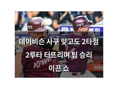 데이비슨 사구 맞고도 2타점 2루타 터뜨리며 팀 승리 이끈 쇼